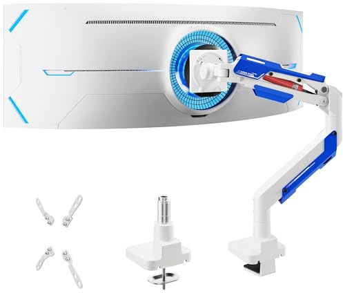 ARES WING Monitor Halterung für 24-57 Bildsch, Weiß | Monitor Arm mit Gasfeder, Monitor tischhalterung bis 30 kg, VESA Max bis 200x200