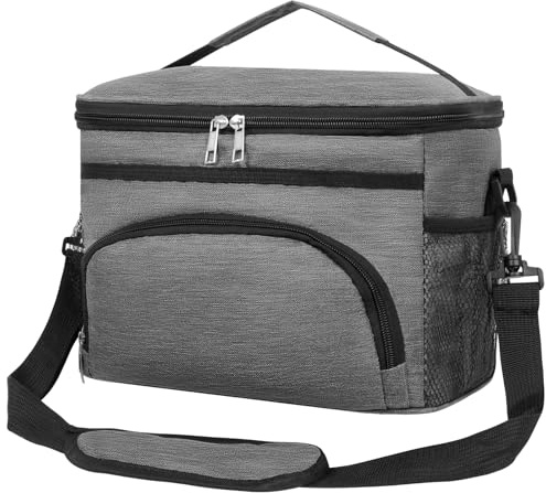 DDhayyp 13.6L Lunch Bags for Women Men, Reusable Insulated Leakproof Lunch Box Tote Bag with Adjustable Shoulder Strap, Foldable Cooler Bag for Work School Picnic Travel (Grey)