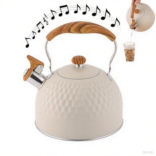 Bouilloire sifflante en acier inoxydable de 2,5 l avec poignée en bois pour cuisinière, cuisson à induction, cuisinière, plaques à gaz, plaques électriques