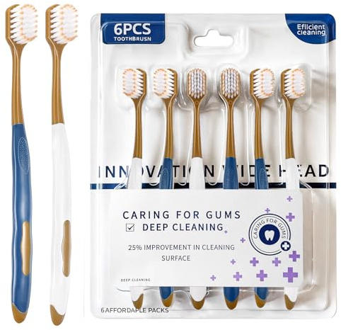 Hpmjz 6Pcs Adult Wide Head Soft Hair Toothbrush Gentle Manual Toothbrush Excellent Cleaning Effect Ultra Soft Brush Thread Can Effectively Clean Teeth or Gingiva for Travel and Daily Use