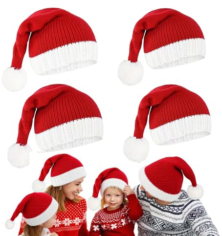 Pluvyze 4PCS Weihnachtsmütze 2 Nikolausmütze Erwachsene 2 Weihnachtsmütze Kinder Nikolausmütze Erwachsene Nikolaus