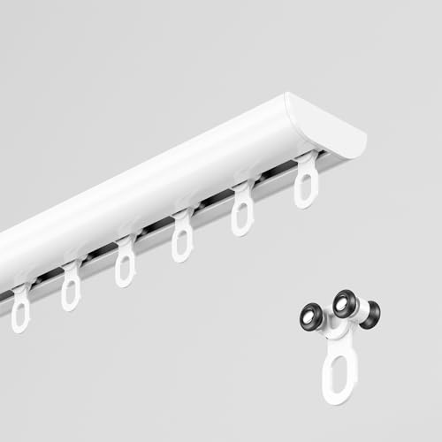 Barra de cortina sin taladrar de 4 m para montaje en techo, aleación de aluminio blanca, adecuada para sala de estar, dormitorio, cocina, baño, fácil instalación, diseño de 1 carril.