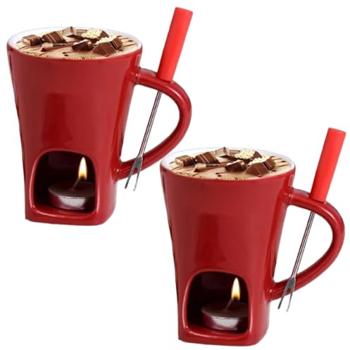 Generisch 2PCS Schokofondue Tasse Inklusive Gabeln Und Kerzen, 400Ml*2 Keramik Käsefondue Set, Schokoladenfondue Tasse, Schoko Fondue, Mit Integrierter Wärmespeicherstruktur