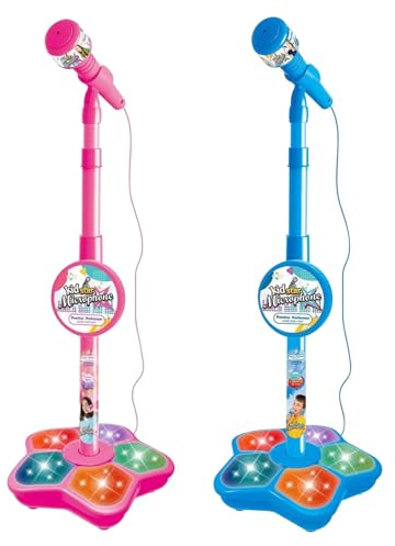 Microphone for Kids, Adjustable Kids Microphone with Stand, Interactive Educational Lights Flashing Toy for Music Players or Birthday Gifts, Red| Karaoke Machine