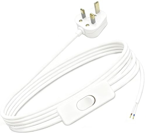 Lamp Switch, Table Lamp Cable, 2 Core Pre-Made Cable with Inline Switch 1.8 Meters, 250V 6A Light UK Plug with 13A Fused, Suitable for Desk Lamp, White