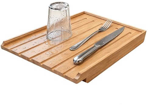 Nisorpa Belfast Butler Sink Wooden Draining Board | Solid Oak Wood Worktop Draining Board Rised and Angled