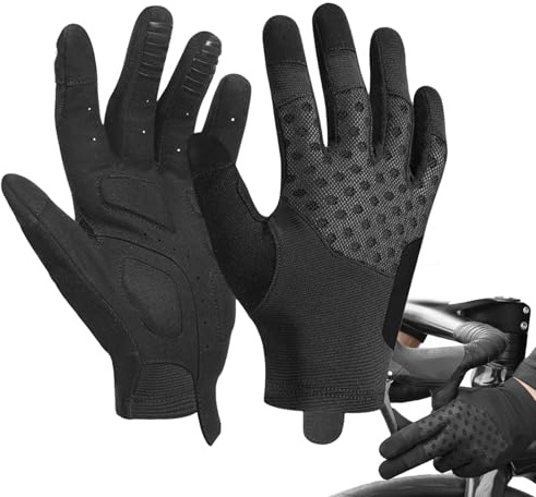 Guanti da ciclismo per uomini, adatti al touch screen, imbottiti, antiscivolo, riflettenti, invernali, con dita piene, per il freddo e l'inverno, per bici da strada, R