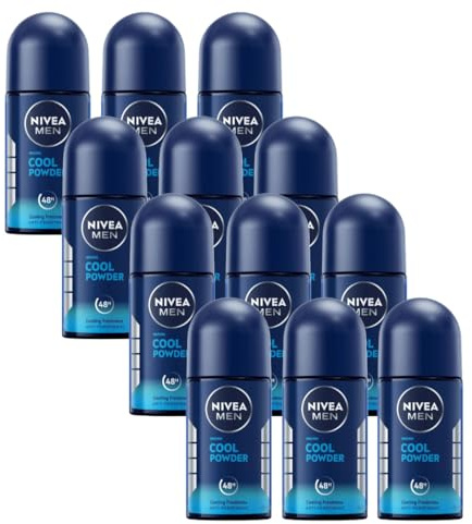 Nivea Men Cool Powder Roll-On Anti-Perspirant Deodorant 50ml - 48H Protection, Aluminum-Free Fresh Scent, Long-Lasting Odor Control for Active Men, Travel Size Body Care, 12-Pack