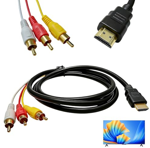 Red Yellow White Cable to HDMI, HDMI to RCA Adapter 1.5M 3RCA Cable Audio Video AV Converter for 1080P HDTV DVD LCD Projectors Transmitter with Enhanced Signal Transmission (Only supports hdmi to rca)