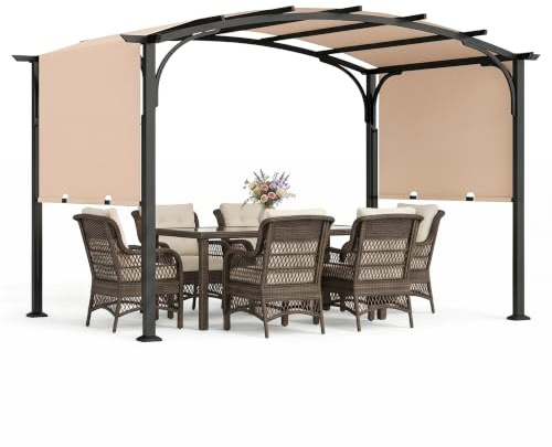 RELAX4LIFE Pergola Toit Rétractable, 3x2,5M Pergola Jardin Extérieur Coulissante, Cadre Métallique Renforcé, Polyester Imperméable, Abri Solaire, Tonnelle de Jardin pour Terrasse Piscine (Beige)