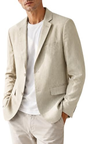 LIUYUYOUGO Blazer Uomo Casual Blazer da Uomo 100% Lino Elegante Casual Due Bottoni Giacca in Puro Lino vestibilità Sartoriale Giacca Sportiva con Tasche Giacca Leggera Foderata Adatta per Lavoro Ma