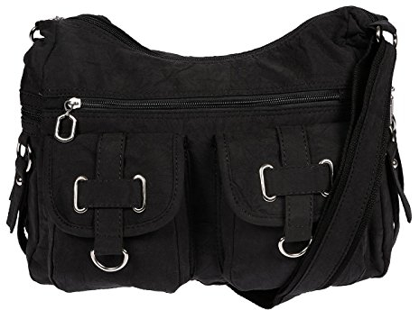 Christian Wippermann Große Canvas Umhängetasche Damen - Stofftasche mit Reißverschluss - 32x26x13 cm - Verstellbarer Trageriemen bis 135 cm - Mehrere Fächer, Schwarz - Luxuriöse Schultertasche