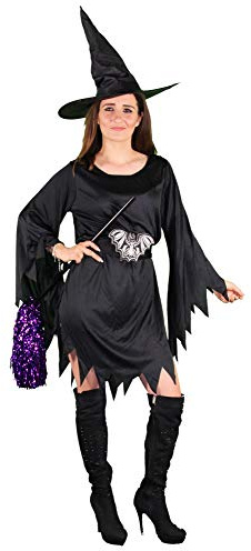 Foxxeo schwarzes Hexen Kostüm mit Hexenhut für Damen - GröÃŸe M-XXXXL - Fasching Karneval Halloween