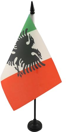 AZ FLAG Drapeau de Table Arbëresh d'Italie du Sud 21x14 cm Socle Plastique | Usage intérieur Drapeau de bureau des Arberèches albanais Albanesi d'Italia finition cousue et bords renforcés polyester 100D