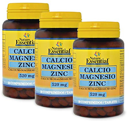 Nature Essential - Calcio, Magnesio y Zinc 520 mg - 50 Comprimidos - a Base de Minerales - Ayuda a Mantener los Músculos y Huesos - Pack de 3 Unidades