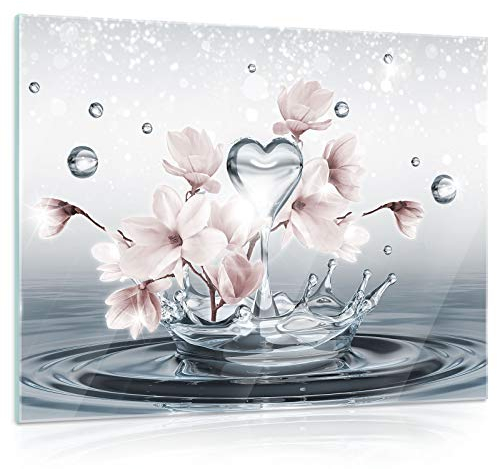 Forwall - Leinwand Bilder - Magnolie Blumen Wassertropfen Herz - 80x60 cm Leinwandbilder - Bild auf leinwand - Wandbild XXL groß Wandbilder für Wohnzimmer Schlafzimmer Wohnzimmerbilder Modern