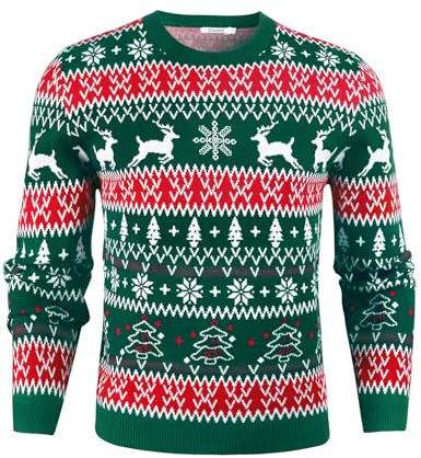 iClosam Christmas Jumpers for Men Reindeer Festive Xmas Jumper Funny Sweater Pullover for Gifts