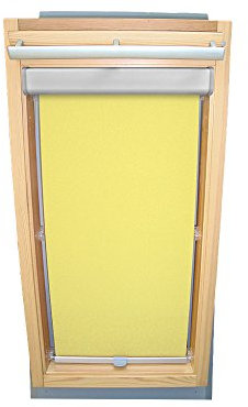 Rollo für VELUX Dachfenster THERMO Alu-Rückseite Abdunkelung Komfort Premium für TYP GGU/GPU - P10 - Farbe Gelb - BLENDE + Haltekrallen - KLICK Montage