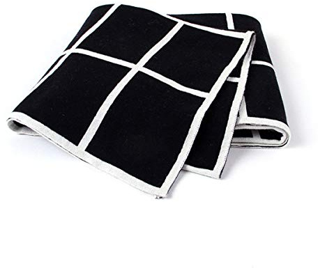 Surwin Strickdecke Babydecke Kuscheldecke Baumwolle, Mädchen und Jungen Babys Gestrickt Kinderdecke Freien Krabbeldecke Perfekt für Kinderwagen Babybett (schwarz,80x100cm)