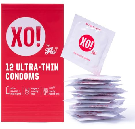 XO! Ultra-Thin Condoms, Natural Feel Lubricated Latex Condoms, Smooth & Unscented, Eco-friendly & Extra-Safe - Pack of 12