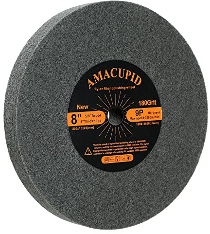AmaCupid Avgradningsskiva, polerskiva av nylonfiber 20cm 9P hårdhet. Lämplig för bänkmonterade slipskivor och polermaskiner. Polerat rostfritt stål, etc. 1,6 cm spindel.