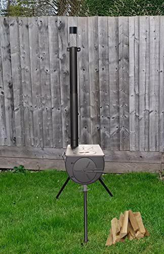 DWD ® Sherwood Camping Stove Outdoor Portable Wood Log Burner complete with Flue, Spark Cap, Gloves & Travel Bag Portable Camping Cooker Tent Heater Firepit