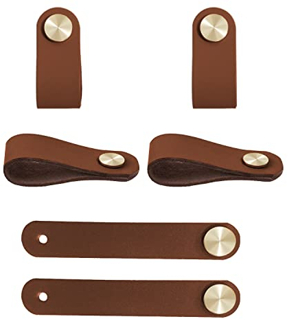Kacrilidi 6 Stück Ledergriffe Möbel, Griff Möbelknöpfe, Braun Möbelgriffe Leder, Schrankgriffe Schubladengriff Schrankknöpfe Möbelknöpfe mit Schrauben, für Schränke, Kleiderschrank, Schublade, Küche