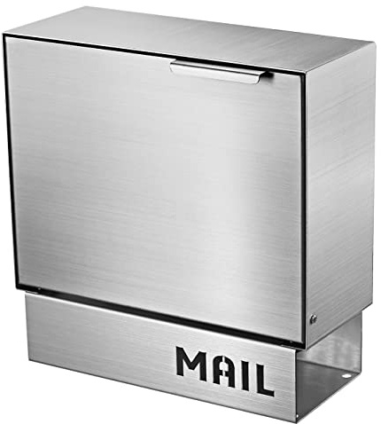 Pochar Stainless Steel Mailbox for Walls, Heavy Duty Wall Mounted Mailbox with Newspaper Holder - 11'' x 4.5'' x 11.50'' Silver Rust Proof Steel Dropbox(Silver)