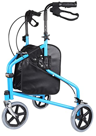 BBZY 3-Rad EIN-Knopf-Klapp-Gehhilfe für Senioren Leichte Rollator-Gehhilfe aus Aluminium mit höhenverstellbaren Griffen und Aufbewahrungstasche