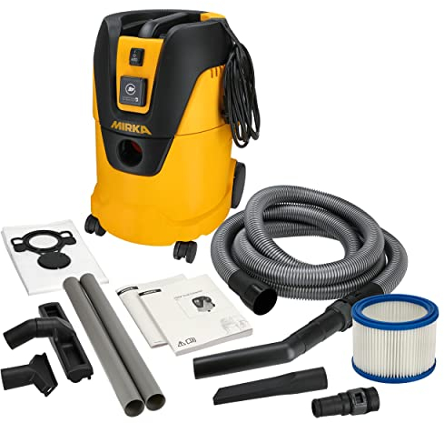 MIRKA Industriestaubsauger Nass- und Trockensauger 25 Liter/Absaugschlauch / 1000 W Leistung/inkl. Adapter Schleifmaschinen/Düsenset, Schwarz, Gelb