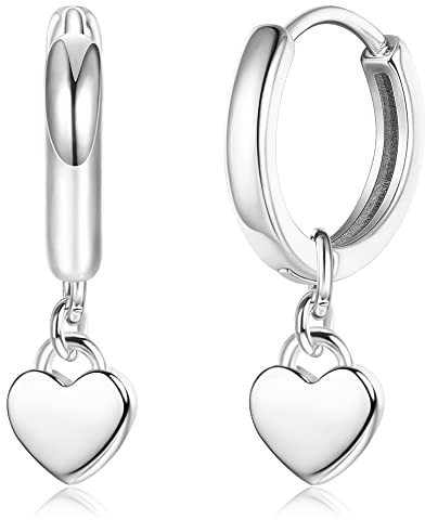 ORAZIO Pendientes de Aro de Plata esterlina S925 Corazón, Aretes de Aro para las mujeres de las niñas, Ligero Oro Rosa Pendientes de Aro con Colgante de Corazón 10mm Joyería Regalos