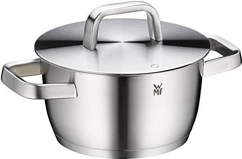 WMF Iconic Kochtopf klein 18cm, hochwertiger Edelstahldeckel, Fleischtopf Induktion 2,3l, kleiner Topf, wärmereduzierende Griffe, Cromargan Edelstahl poliert, unbeschichtet