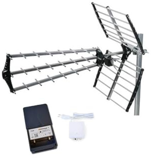 Pack HDSAT Antenne TNT Trinappe Prémontée Gain 18 DB + Johansson Kit Préampli de Mât