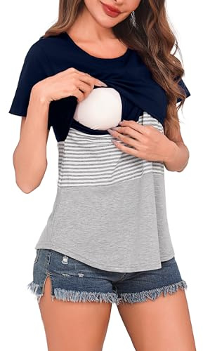 Bresdk T-Shirt Homme d'allaitement Femme Haut de Maternité à | Manches Courtes Vêtements de Grossesse Coton Été de Tops Blouse Allaitement