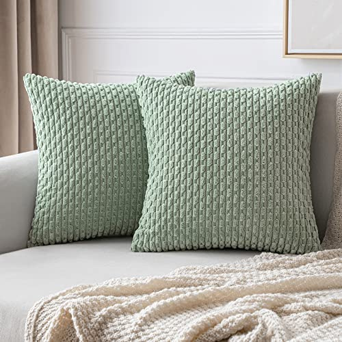 MIULEE 2er Set Kissenbezug 45×45cm Kordsamt Ananas-Ähren Grau Grün | Moderne Struktur Weich Dekorativ Vielseitig Pflegeleicht Langlebig Für Sofa Bett Wohnzimmer Schlafzimmer Und Gästezimmer