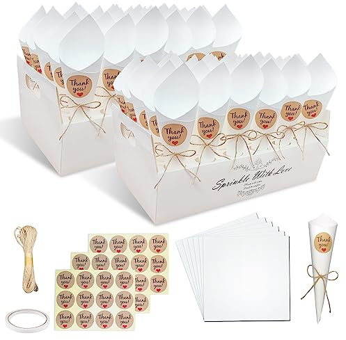60 Stück Konfetti-Kegel mit Halter, Hochzeitskonfetti-Kegelhalter, Party-Konfetti-Kegel, Blütenblätter, Blumenstrauß, Süßigkeiten-Halter für Hochzeit, Geburtstag, Party, Festival