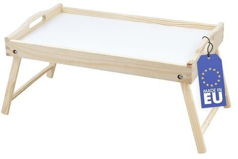 Rubberneck Betttablett aus Birkenholz, mit klappbaren Beinen, als Frühstückstablett und Serviertablett für Frühstück im Bett, Natur/Weiß