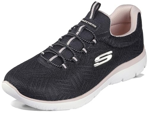 Skechers Mujer Summits Artistry Chic Zapatillas, Black Mesh/Light Pink Trim, 42 EU