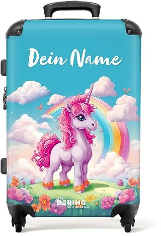 NoBoringSuitcases.com Kinderkoffer Mädchen-Amazon-Einhorn-Farbenfroh-Regenbogen,Koffer Kinder Mädchen-Koffer personalisiert 67x43x25cm, Kinder Koffer Madchen-Hartschale Reisekoffer, Fußball Blau Grün
