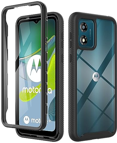 ESTH® Funda para Motorola Moto E13 [Protección Completa Anti-caída de 360°] Carcasa Transparente de Grado Militar con Protector de Pantalla Incorporada, Negro
