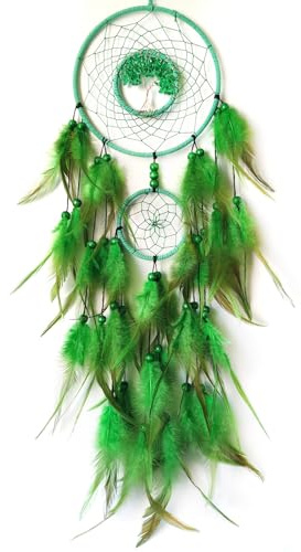 SOYUZU Green Dream Catcher Wall Decor Crystal Tree of Life Dream Catchers Handmade Feather Dreamcatcher Wall Hanging Ornament for Bedroom Living Room Home Decor