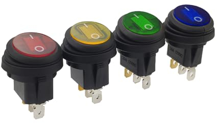 CGEAMDY 4 Stücke Auto Kippschalter, Rundes Wippschalter mit LED, Taste Rocker Kippschalter, 3 Polig Wasserdicht 12V 20A, für Autos Fahrzeug Marineinfanterie Boote