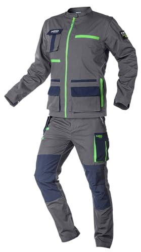 NEO TOOLS HD+ Veste de travail pour homme 100 % coton 275 g/m² Taille S-XXL Col montant Poignets réglables avec fermetures Velcro Fermeture Éclair derrière une bande