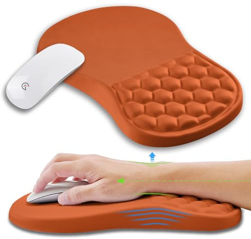 KUOSGM Tapis de souris ergonomique avec support de poignet en mousse à mémoire de forme, soulagement de la douleur du canal carpien, repose-poignet pour souris (30,5 x 20,3 cm, orange)