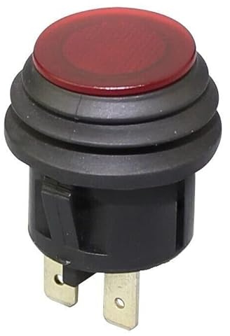 Pulsador resistente al agua, apagado/encendido sin bloqueo, 20 A a 12 V CC, 10 A a 125 V CA, 6 A a 250 V AC, IP65, 2 pines de conexión, botón rojo sin iluminación, montaje a presión en orificio de 20