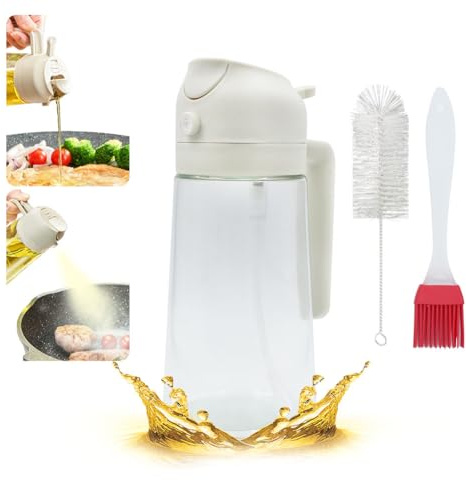 SHUNCHG Spruzzatore di olio d'oliva da 470 ml con spazzola, spruzzatore di olio 2 in 1 e bottiglia di erogatore di olio, in vetro per alimenti, per cucina, cucina, friggitrice, arrosti, insalata,