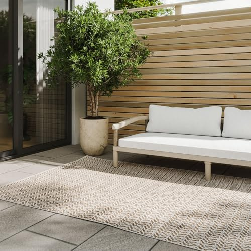 benuta Basic In- & Outdoor Teppich Kaleo - Beige 140x200 cm - Geometrische Muster - Wetterfest & UV-beständig für Balkon, Terrasse, Garten, Küchenteppich & Wohnzimmerteppich - Leicht zu Reinigen