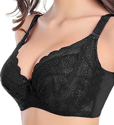 happyqueen Women's Push up Bra Plus Size 36D-48J Floral Lace Underwire Bra - WP-443 (UK, Cup & Band, GG, 38, Black)
