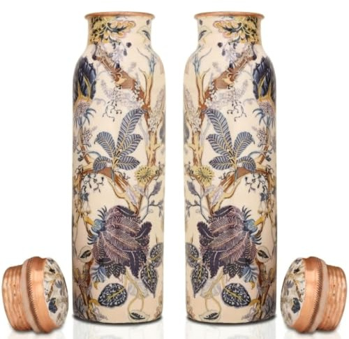 FURNISHFUL FINESSE Kupfer-Wasserflasche, 2 Stück | aus reinem Kupfer; auslaufsicherer Deckel.