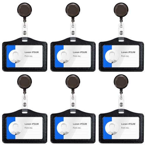 Ausweishalter mit Kartenhalter Schlüsselband Ausziehbar mit Ausweishülle Badge Holder Clip Id Kartenhalter für 2 Karten Einziehbare Badge Holders Ausweishülle Schwarz 6 Stück